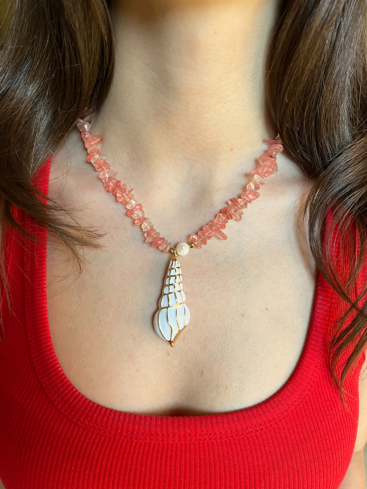 Rose Quartz Doğal Taşlı Minareli Kolye