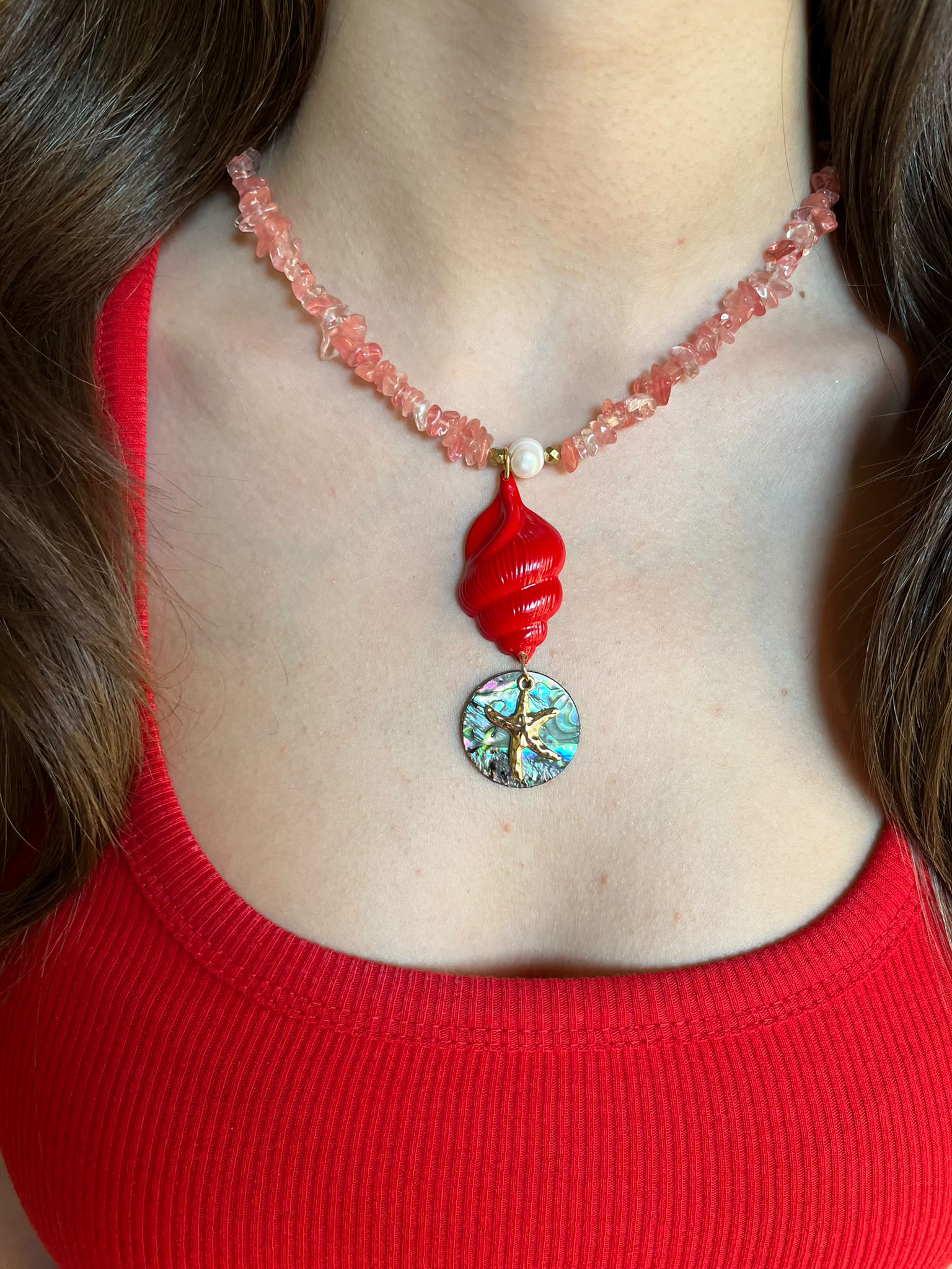 Rose Quartz Minare ve Deniz Yıldızlı Kolye